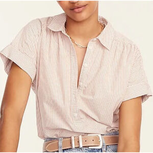 J. Crew Tan and White Striped Cotton Relaxed Fit Pullover Top